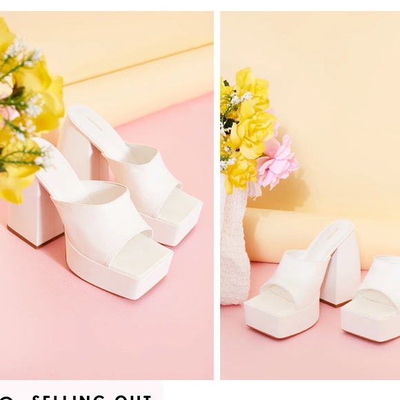 PrettyLittleThing Shoes - PLT Prettylittlething White Pu Square Toe Extreme Platform Heel Mules